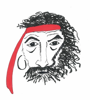 Tête de pirate avec un bandana rouge.