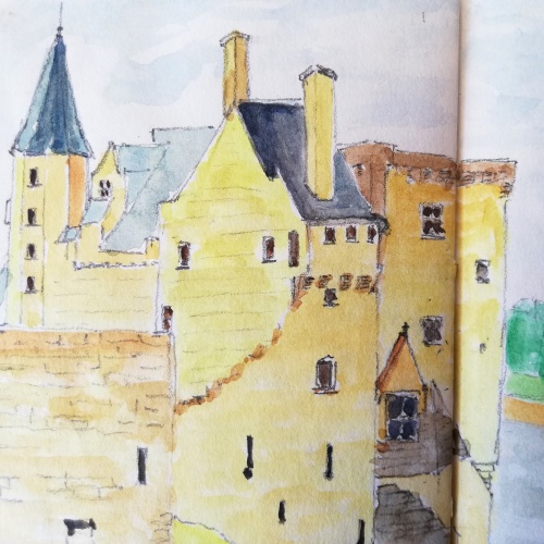 Croquis d'un château bord de Loire.
