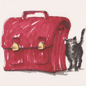 Carte Chat et cartable rouge