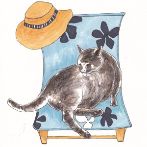 Carte Chat dans une chaise longue
