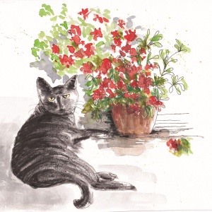 Carte Chat sous le laurier.